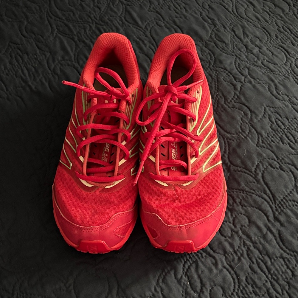 Salomon Red Sneakers with Gold Accents